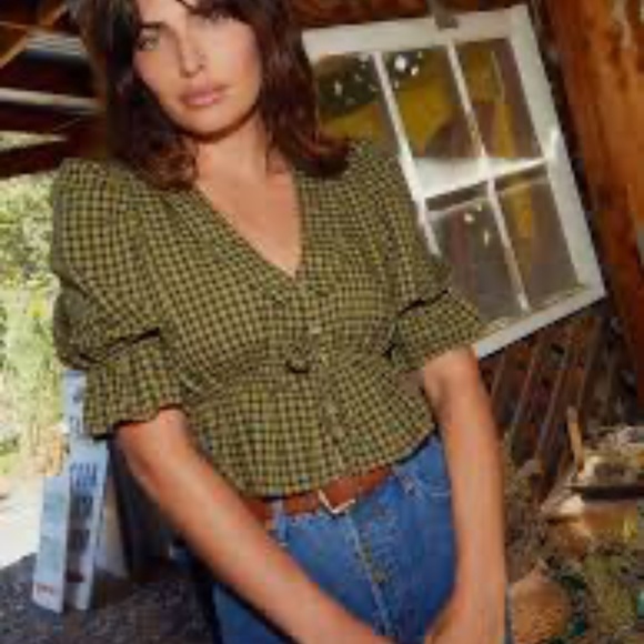 Nation LTD Sonja Top - Black and Olive Gingham NWT - Picture 7 of 7
